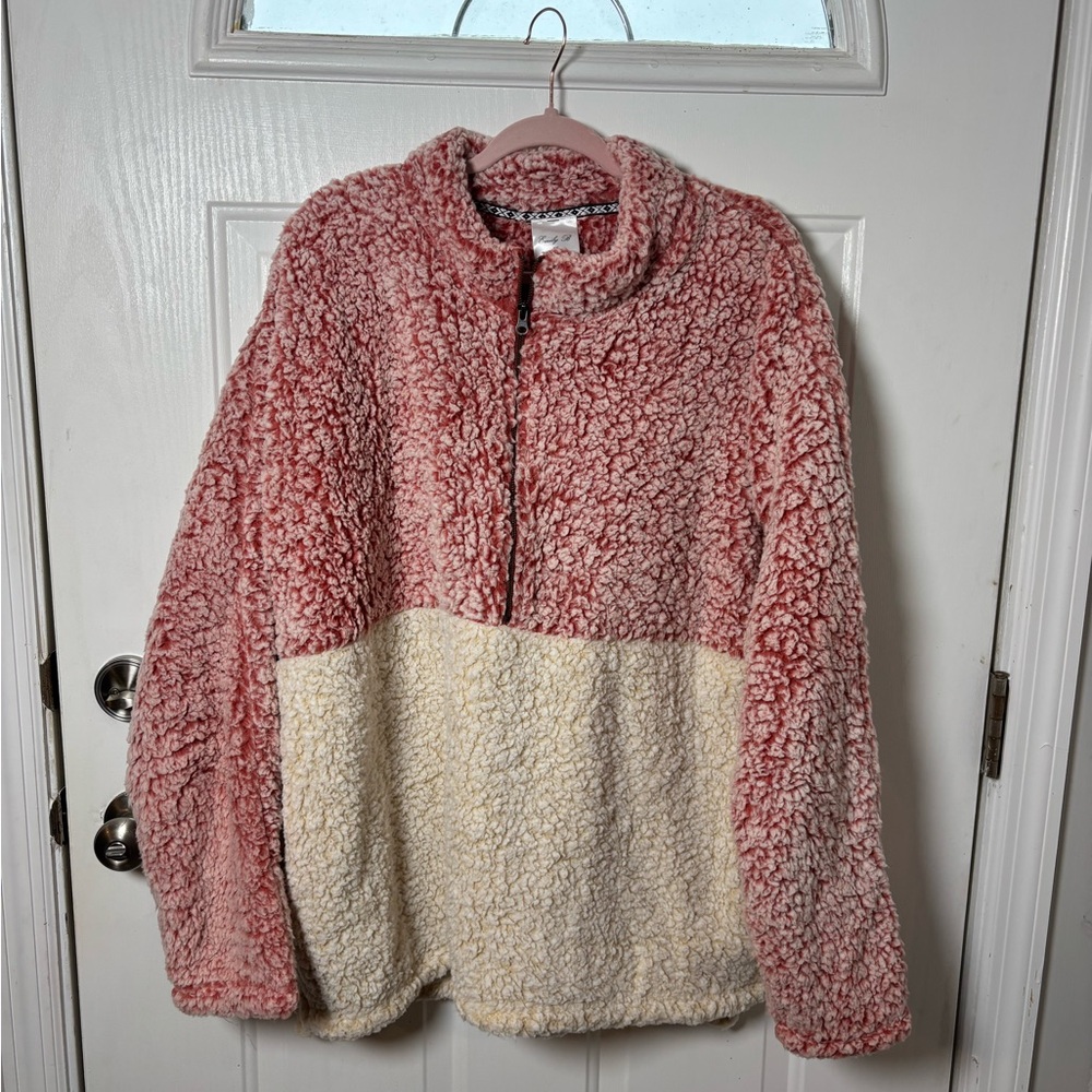 Cozy Pink and Cream Sherpa Pullover